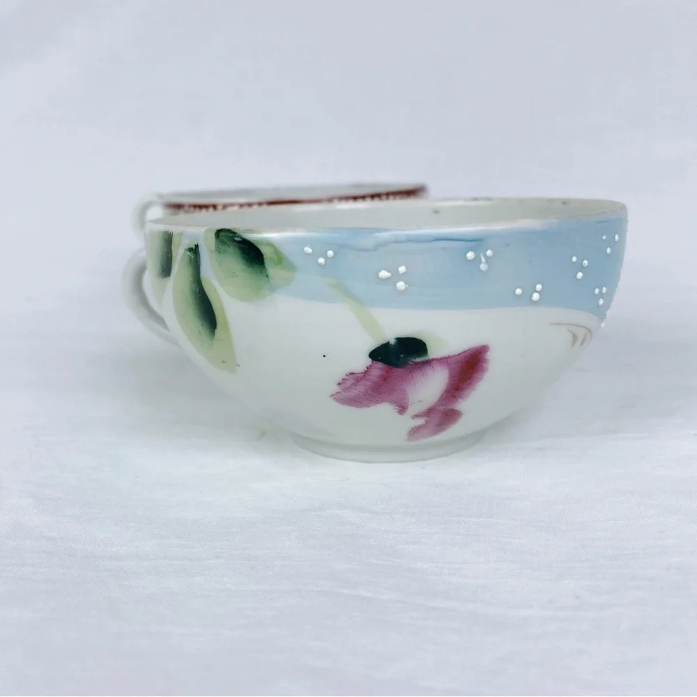 Vintage Japanese Hand Painted Floral Teacups Set of 2